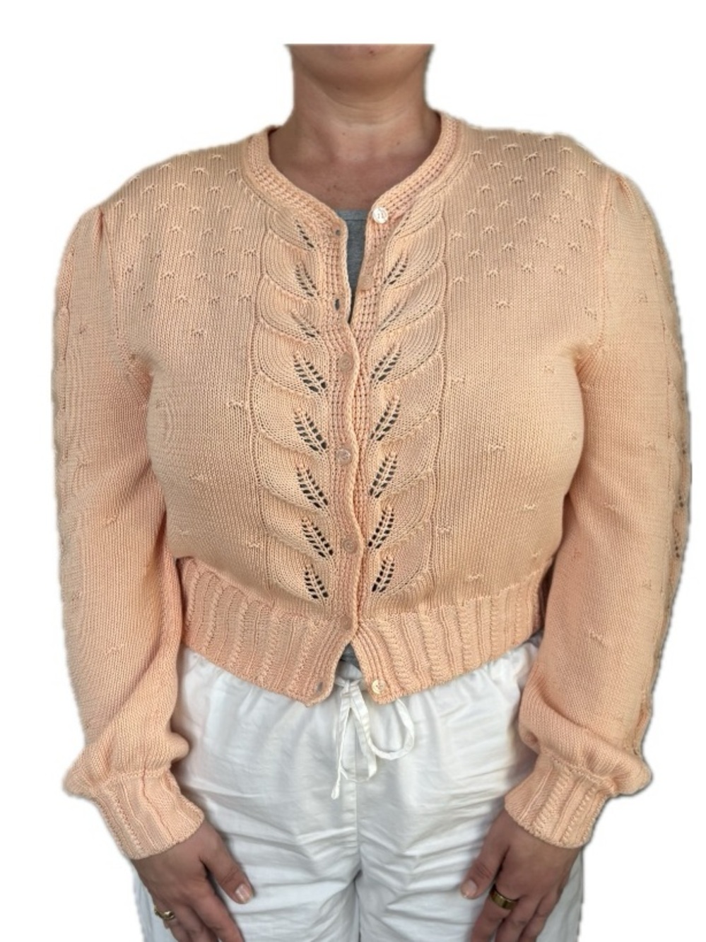 NWOT Rouje Paris Maya Pointelle Cardigan - Peach Pink - FR 40 / US 8